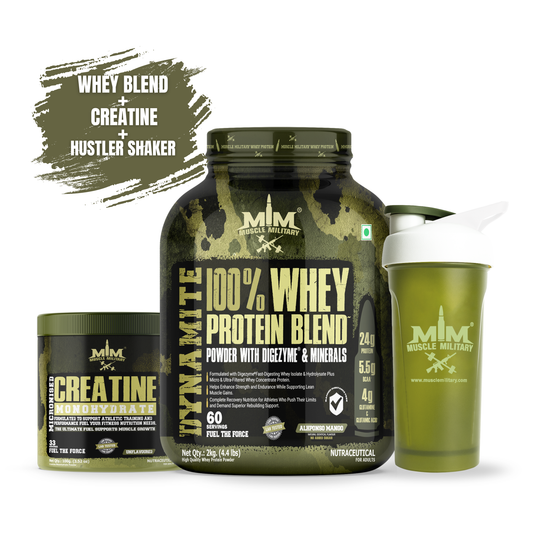 Dynamite Whey + Micronised Creatine Monohydrate Unflavoured +Hustler Shaker 700 ml