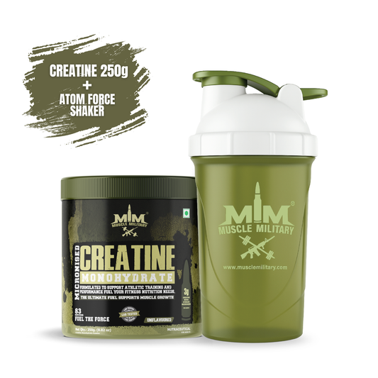 Micronised Creatine Monohydrate Unflavoured + Atom Force Shaker 600 ml