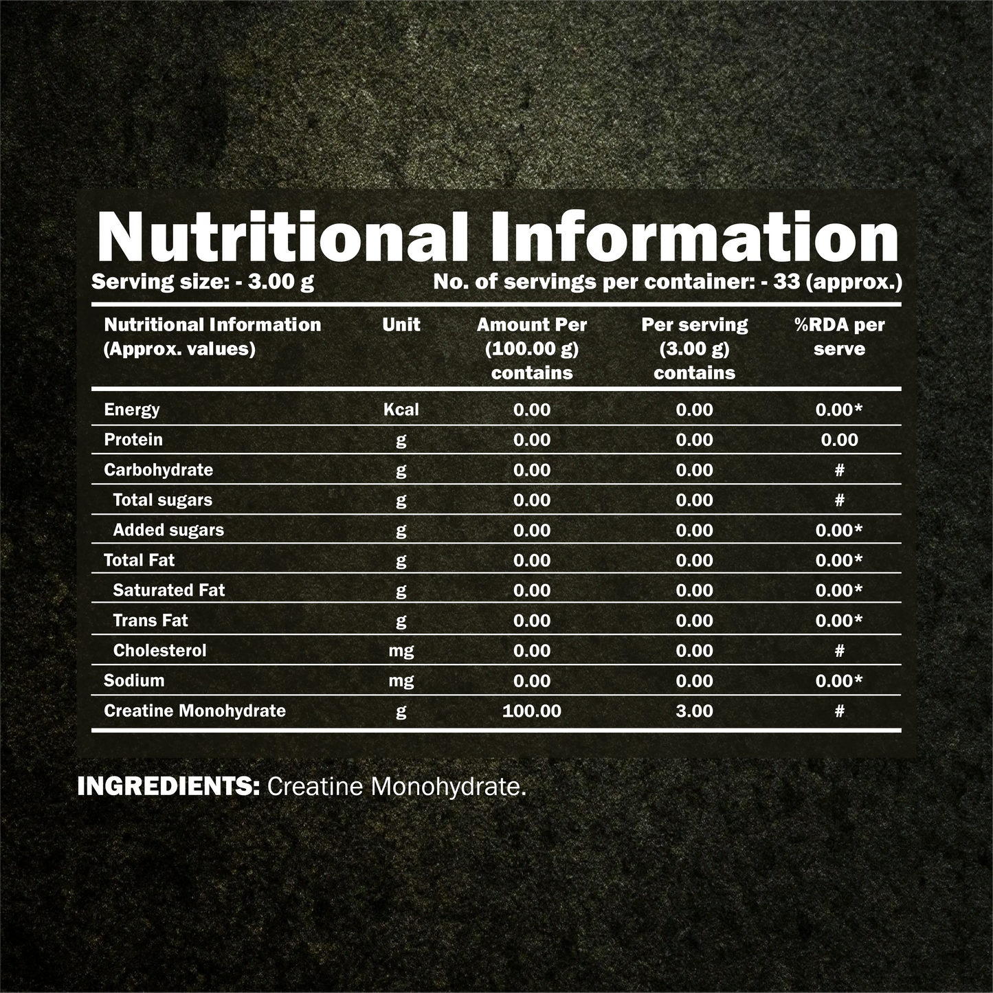 Micronised Creatine Monohydrate | 100% Pure Creatine | Unflavoured | 3g/Serve