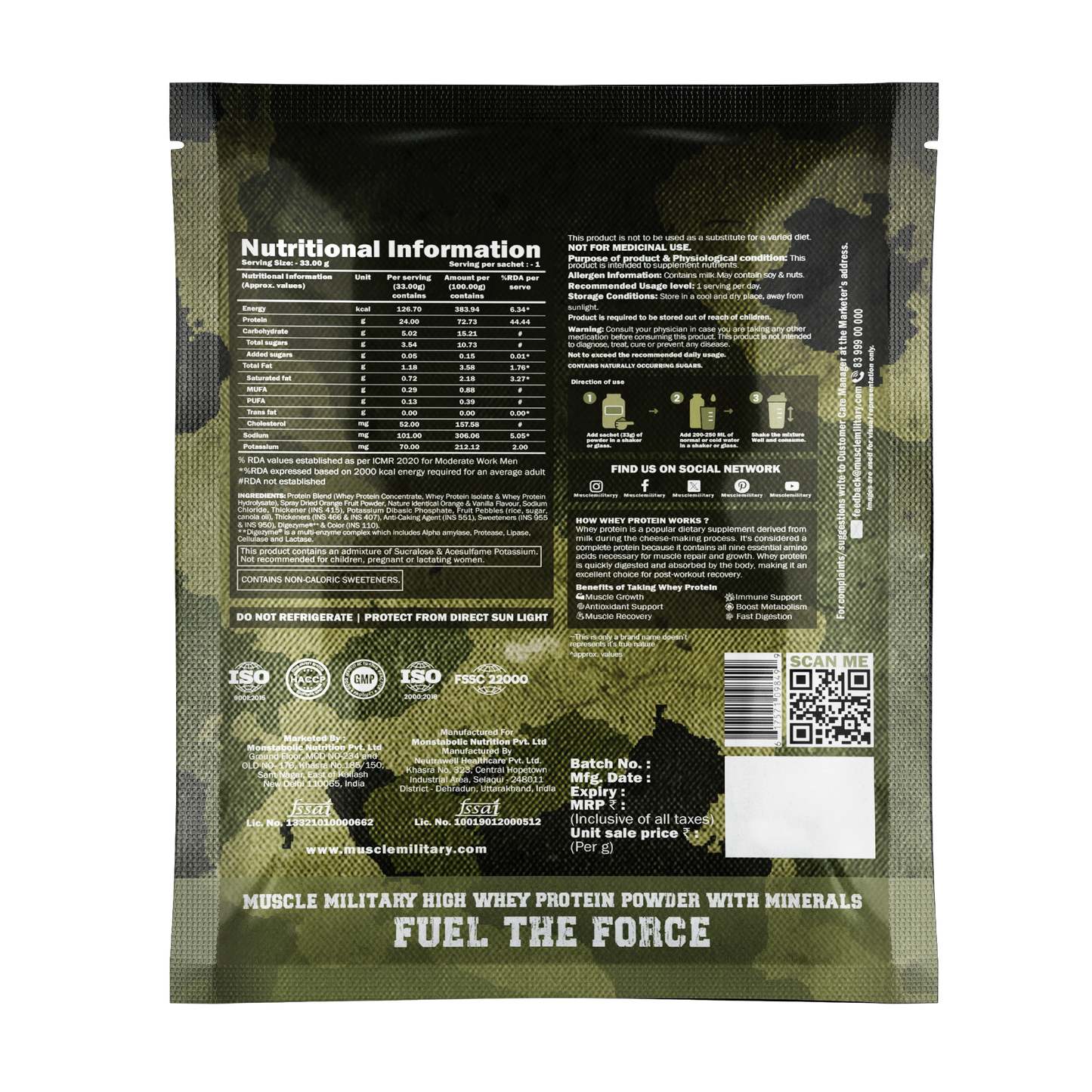 Dynamite 100% Whey Protein Blend Single Serve | Travel Pack | 24g Protein, 5.5g Bcaa, 4g Glutamine & DigeZyme®