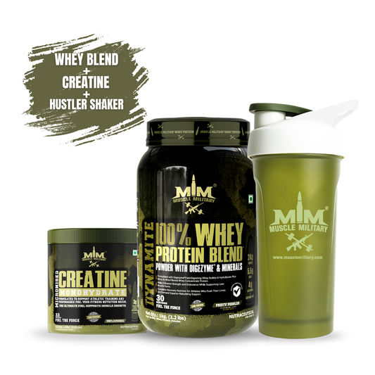 Dynamite Whey + Micronised Creatine Monohydrate Unflavoured +Hustler Shaker 700 ml