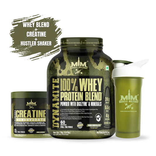 Dynamite Whey 2 kg + Micronised Creatine Monohydrate Unflavoured 100g with Hustler Shaker 700 ml