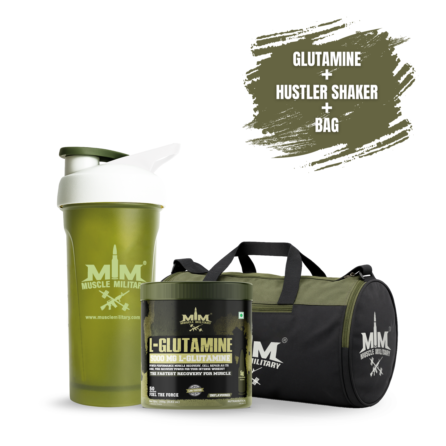 L-Glutamine + Gym Bag + Hustler Shaker