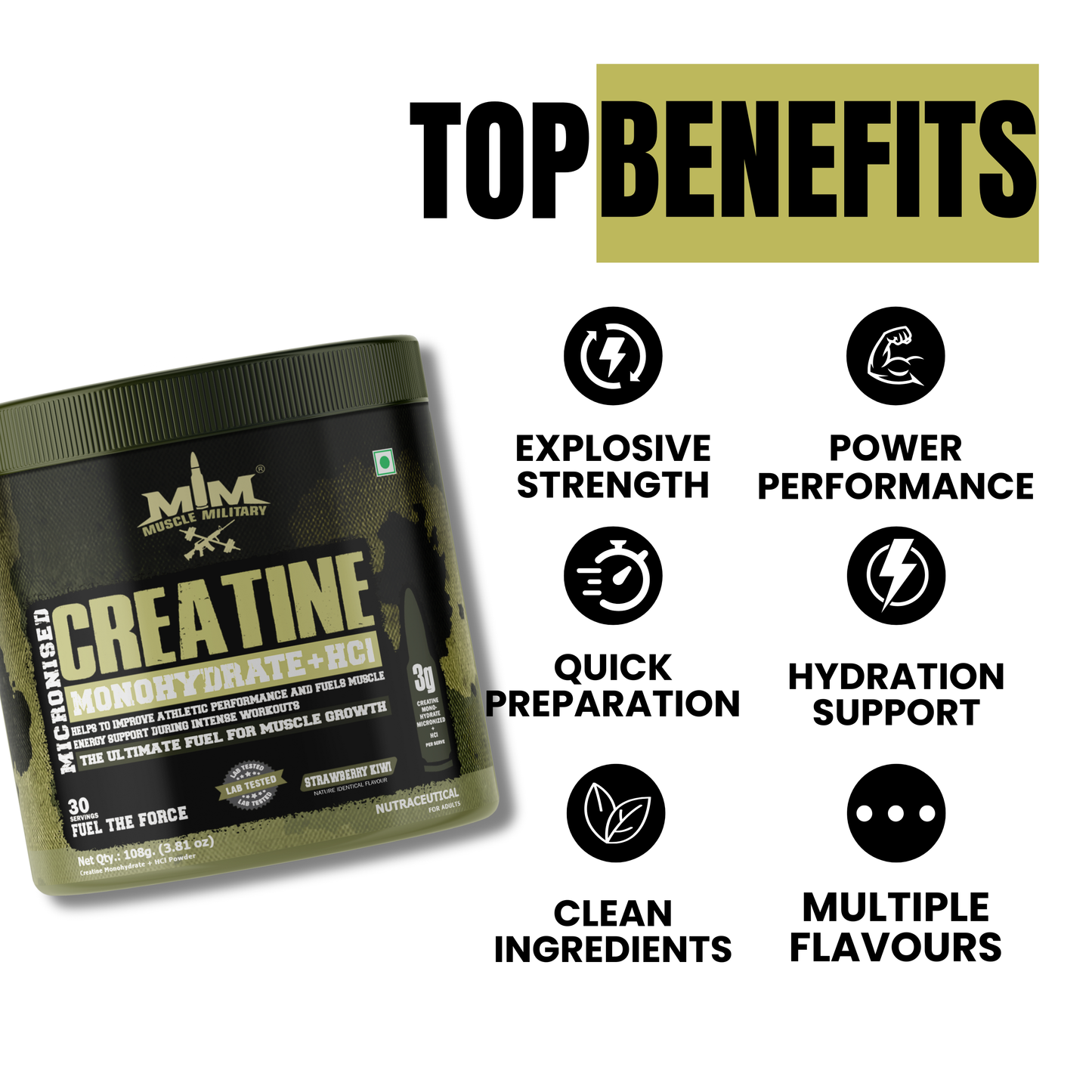 Micronised Creatine Monohydrate + Creatine HCl | Dual Creatine Formula | 3.6g/Serve | 30 Servings