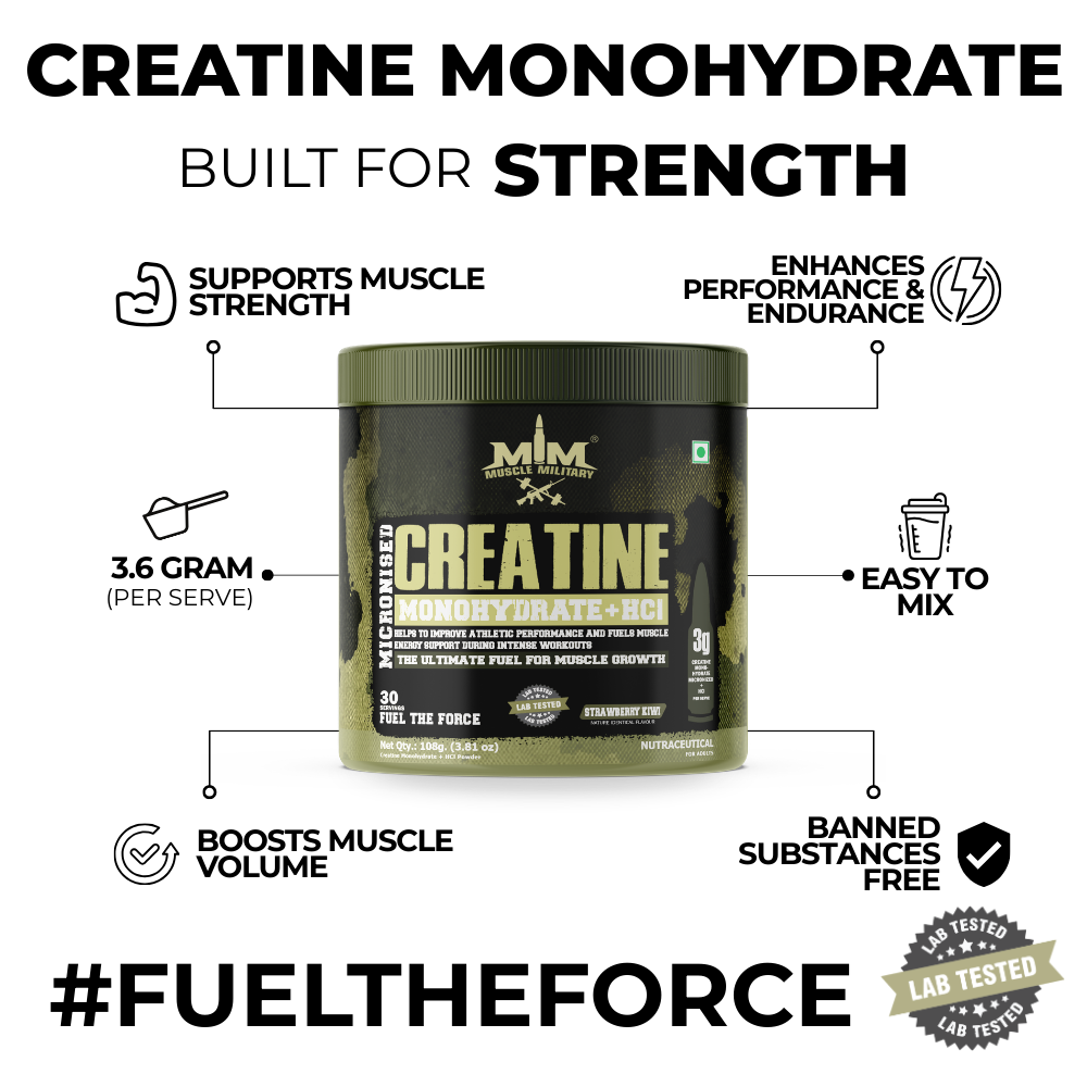 Micronised Creatine Monohydrate + Creatine HCl | Dual Creatine Formula | 3.6g/Serve | 30 Servings