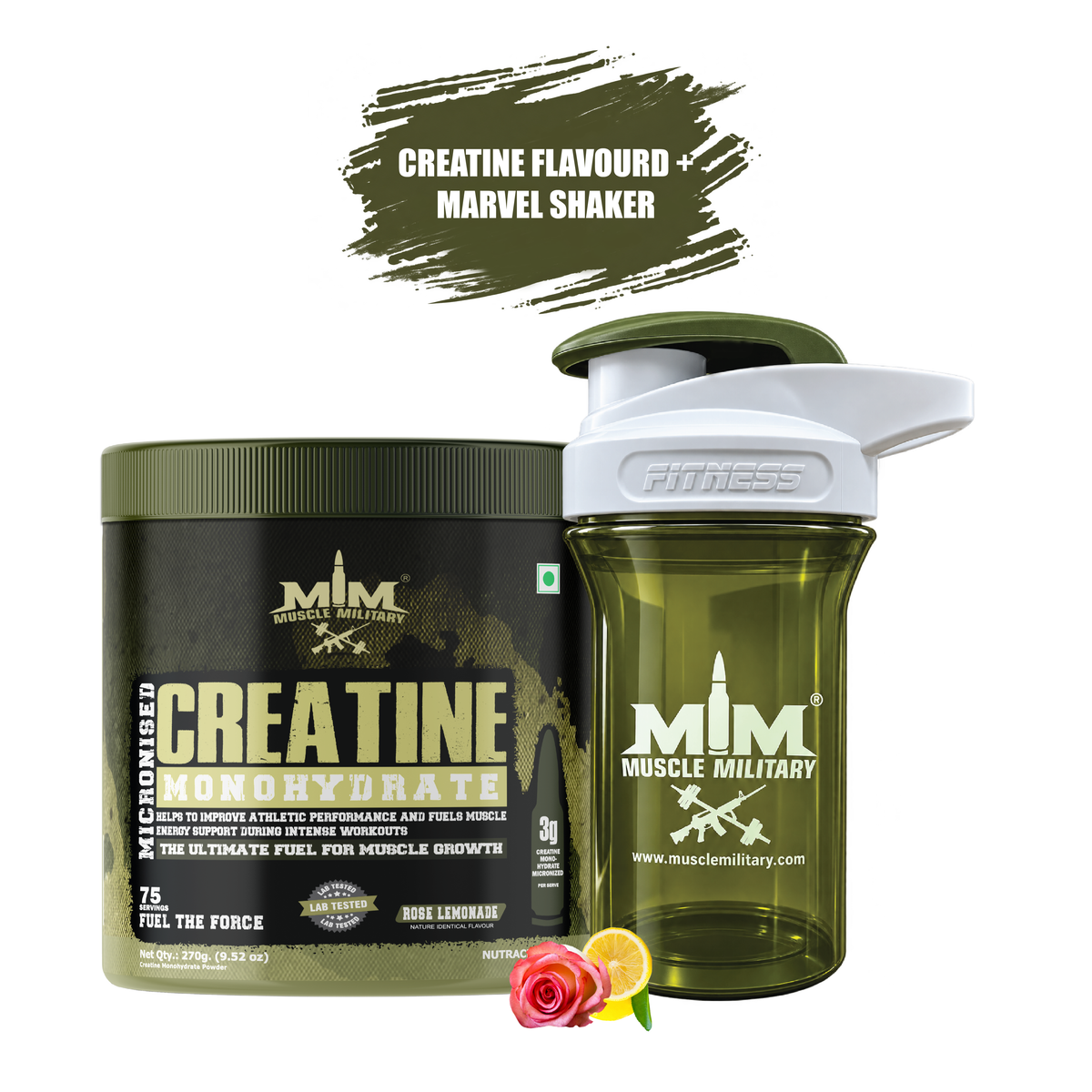 Flavoured Micronised Creatine Monohydrate 270 g + Marvel Premium Shaker (Crystal) 500ml