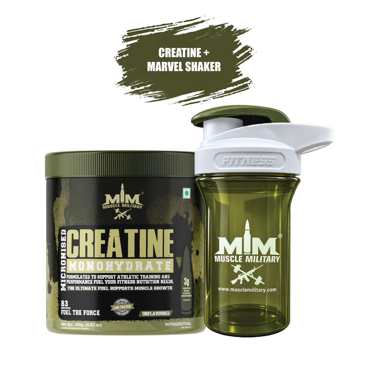 Micronised Creatine Monohydrate Unflavoured + Marvel Premium Shaker (Crystal) 500ml