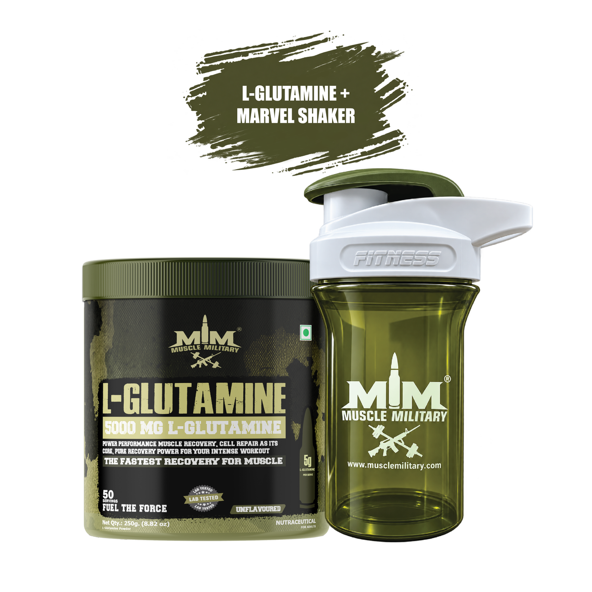 5000 MG L-Glutamine with Marvel Premium Shaker (Crystal) 500ml