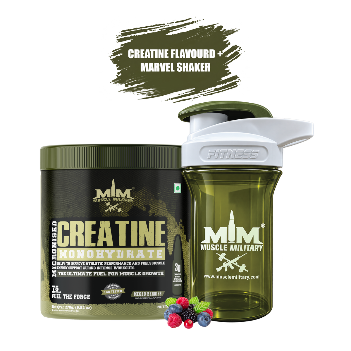 Flavoured Micronised Creatine Monohydrate 270 g + Marvel Premium Shaker (Crystal) 500ml