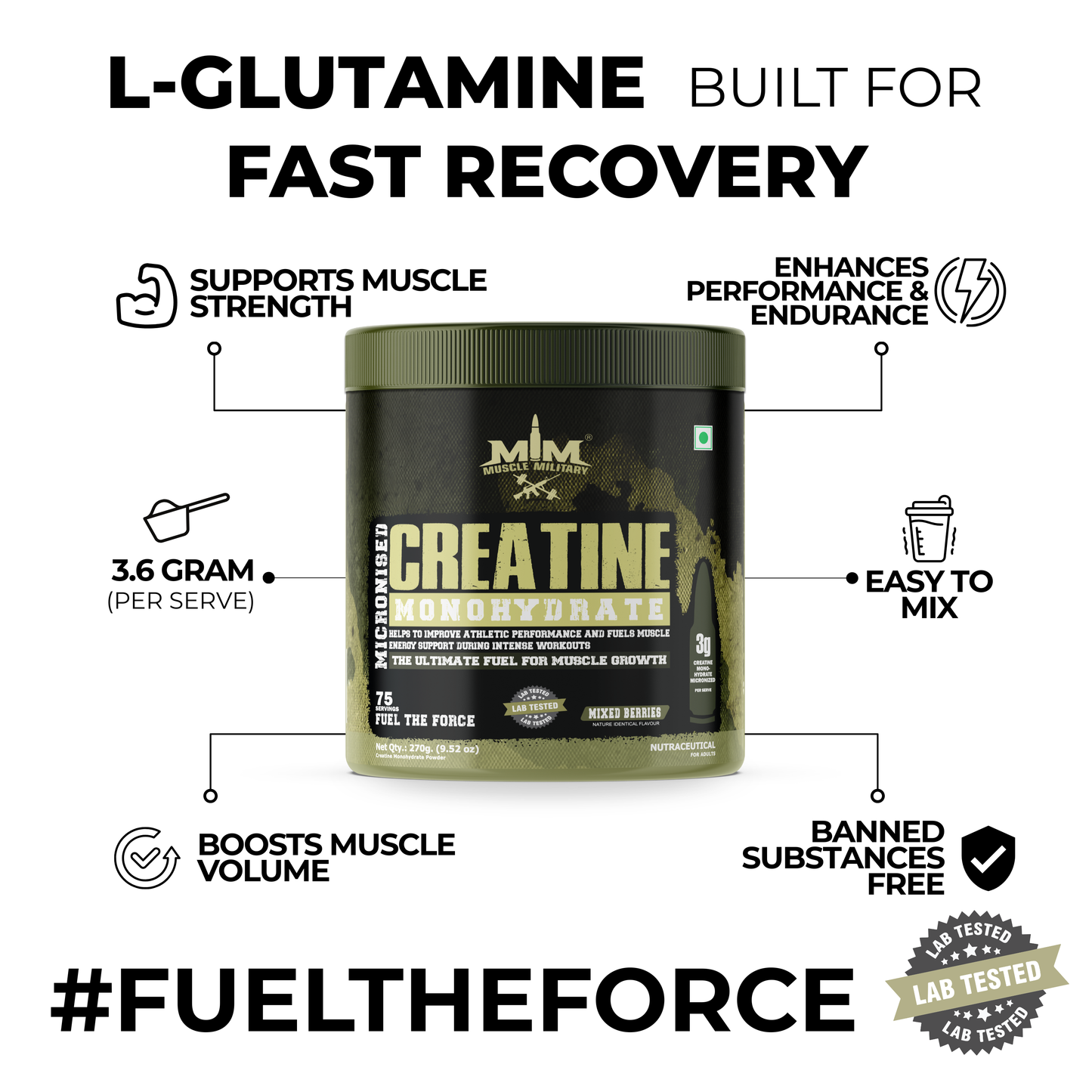 Micronised Creatine Monohydrate Flavoured | 100% Pure Creatine | 3.6g/Serve | 75 Servings