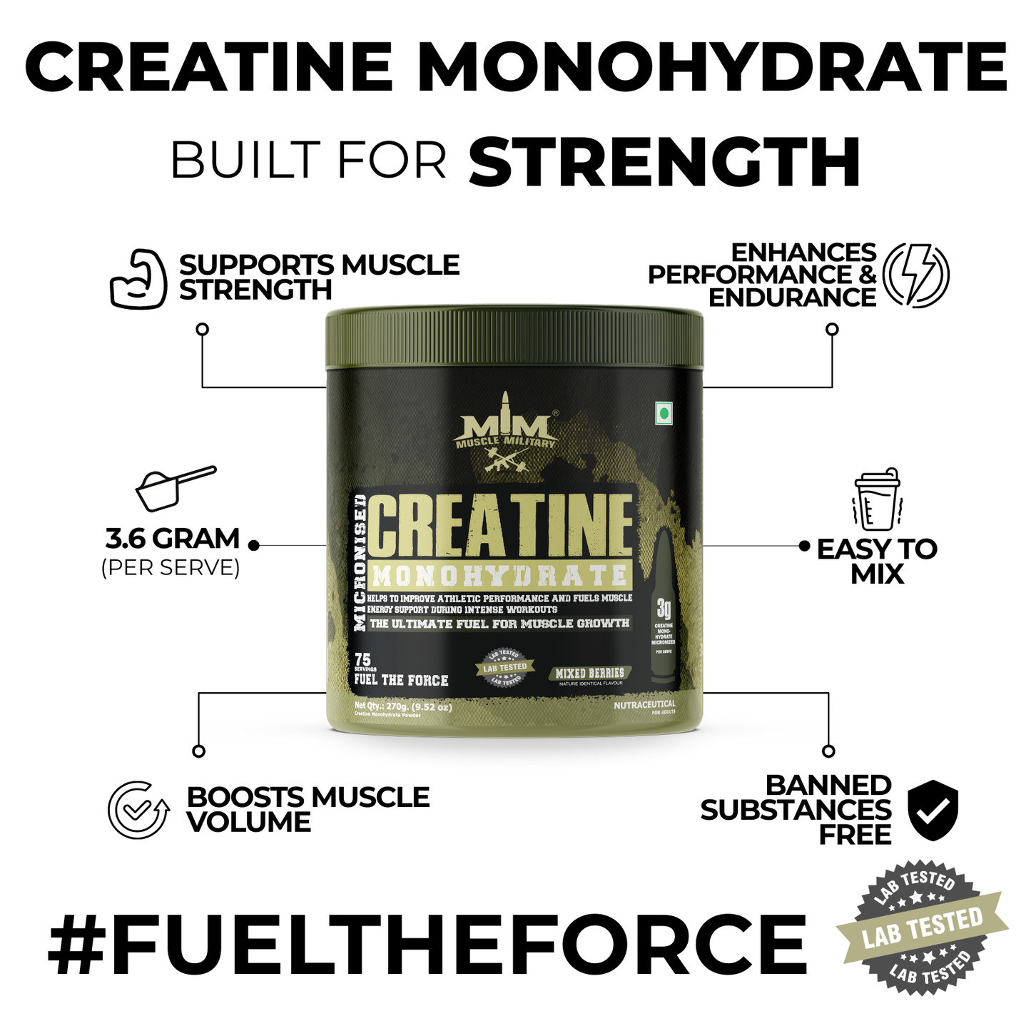 Micronised Creatine Monohydrate Flavoured | 100% Pure Creatine | 3.6g/Serve | 75 Servings