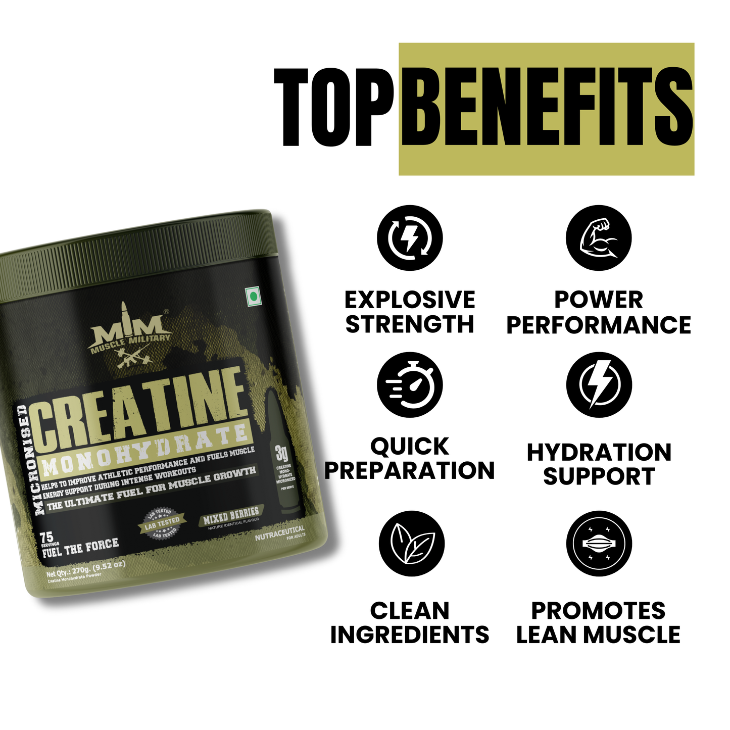 Micronised Creatine Monohydrate Flavoured | 100% Pure Creatine | 3.6g/Serve | 75 Servings