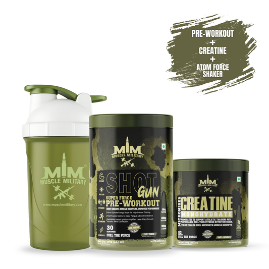 Shot Gun Pre-workout + Micronised Creatine Monohydrate 250g + Atom Force Shaker 600 ml