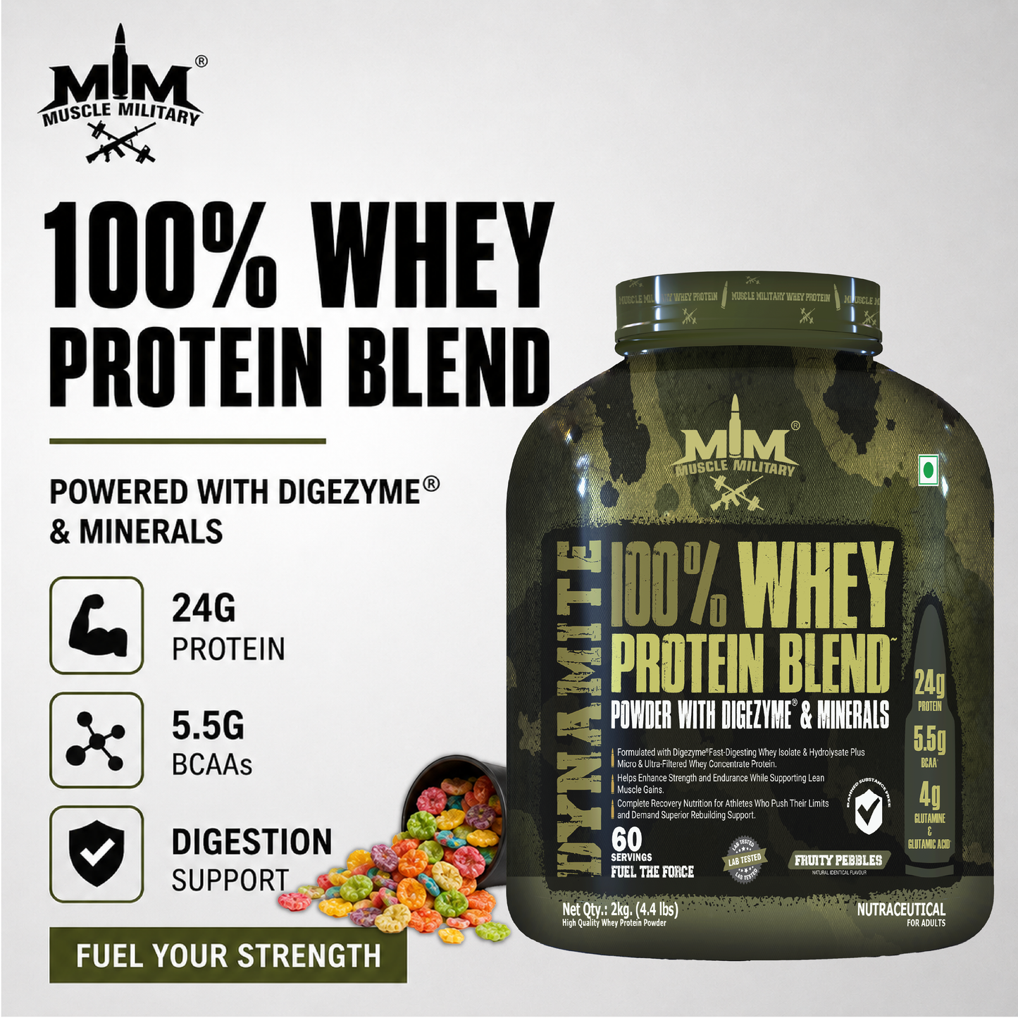 Dynamite Whey 2 kg + Micronised Creatine Monohydrate Unflavoured 100g with Hustler Shaker 700 ml