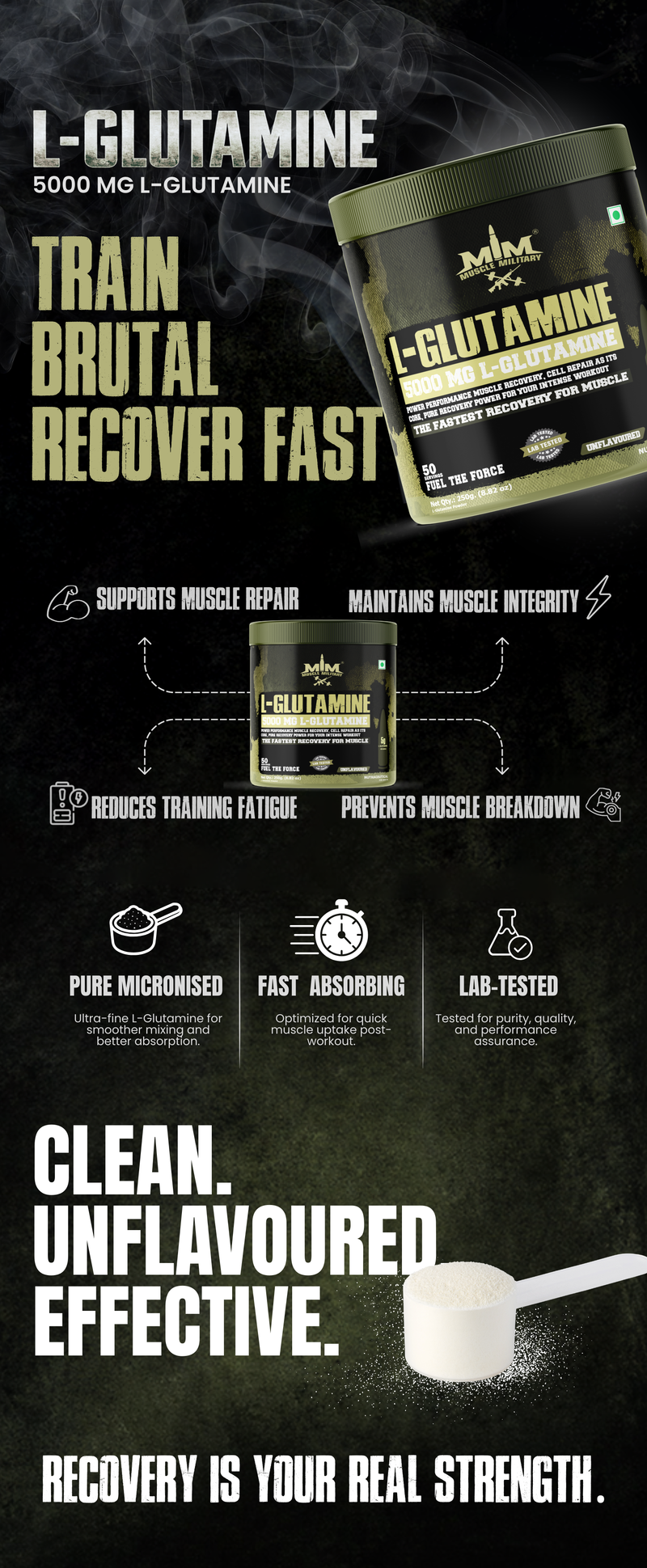 L-Glutamine 5000 mg | 100% Pure, No Additives, No Preservatives | 5g/Serve | 50 Servings Highlights