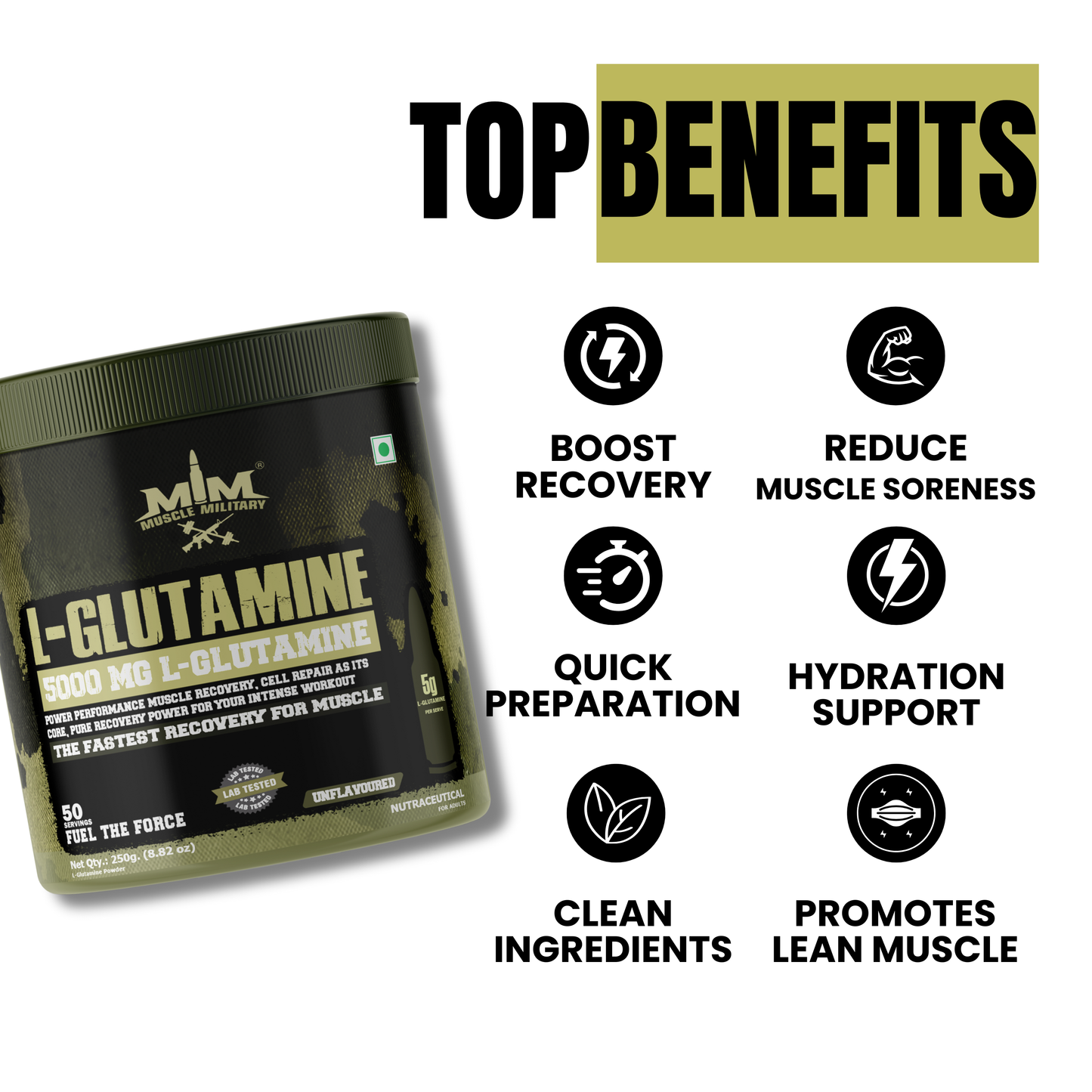 L-Glutamine 5000 mg | 100% Pure, No Additives, No Preservatives | 5g/Serve | 50 Servings
