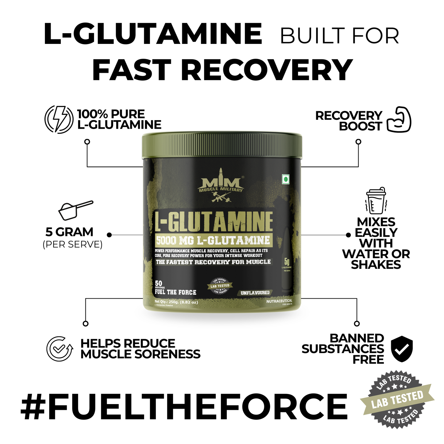 5000 MG L-Glutamine with Atom Force Shaker 600ml