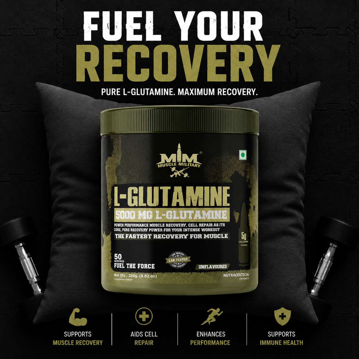 L-Glutamine 5000 mg | 100% Pure, No Additives, No Preservatives | 5g/Serve | 50 Servings