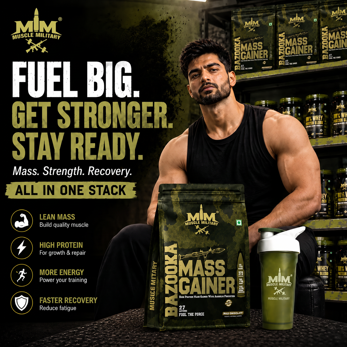 Bazooka Mass Gainer | High-Calorie Weight Gainer with Protein, Creatine & DigeZyme® | Muscle & Size Formula