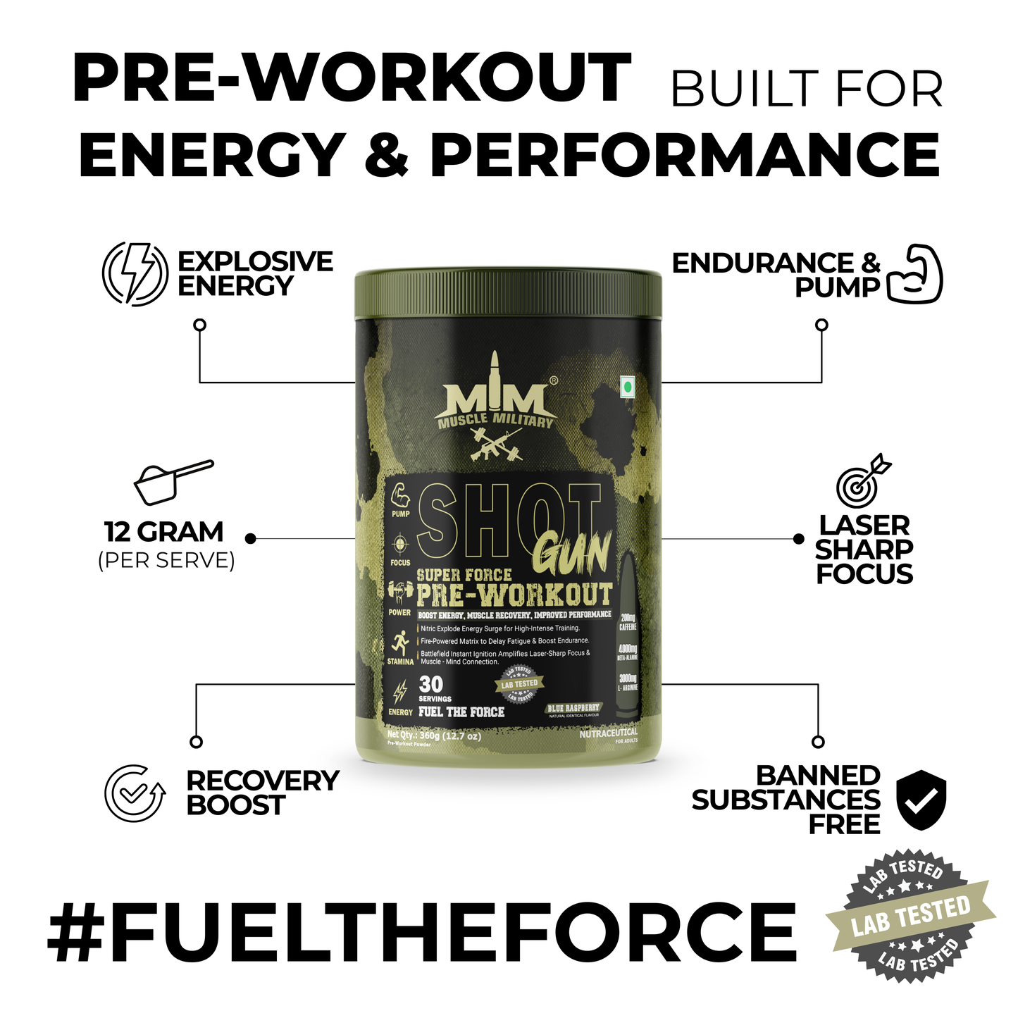 Shot Gun Pre-Workout (Super Force) | 12g/Serve | 30 Servings