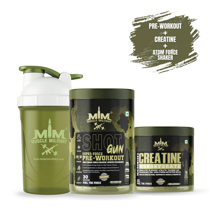 Shot Gun Pre-workout + Micronised Creatine Monohydrate 100g + Atom Force Shaker 600 ml