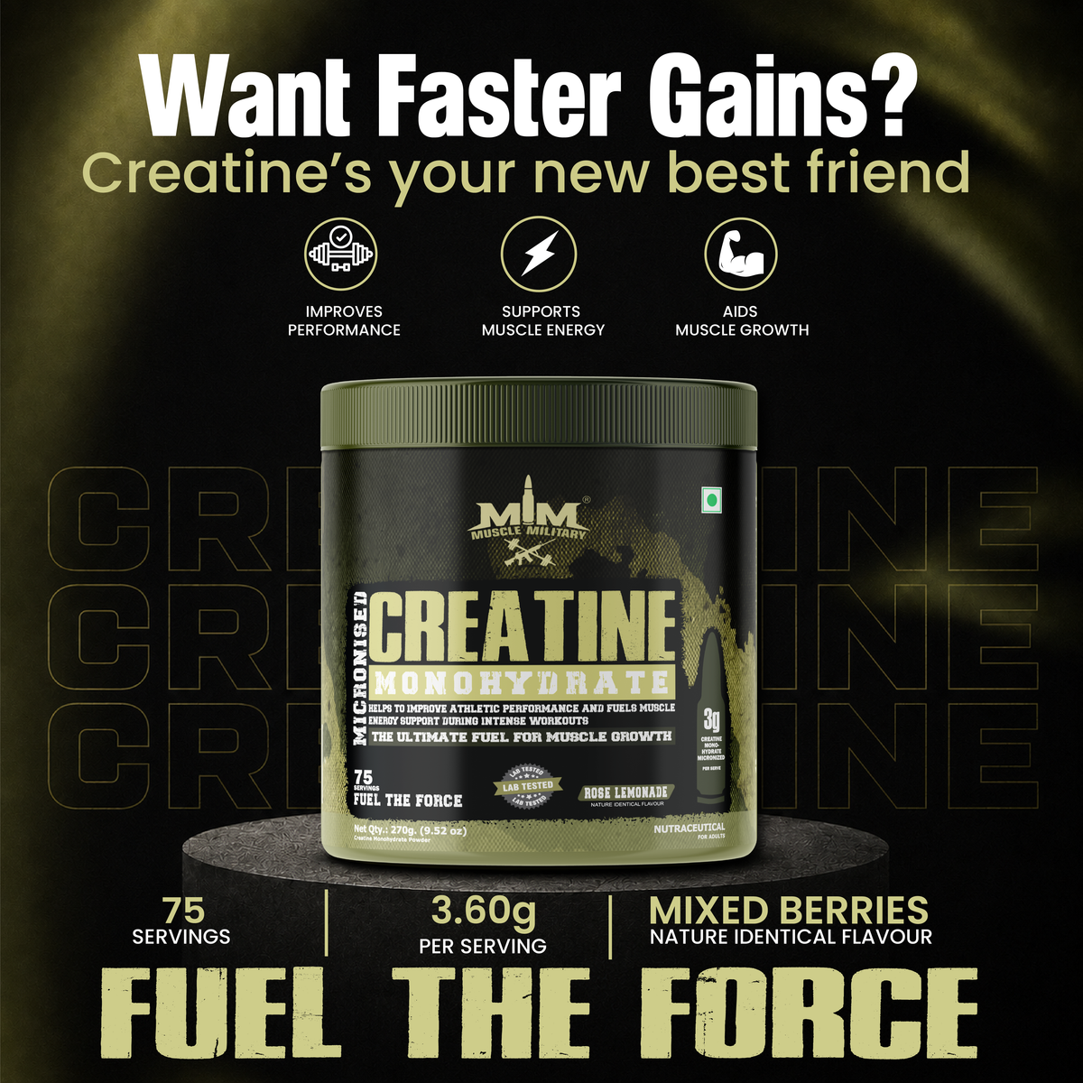 Micronised Creatine Monohydrate Flavoured | 100% Pure Creatine | 3.6g/Serve | 75 Servings