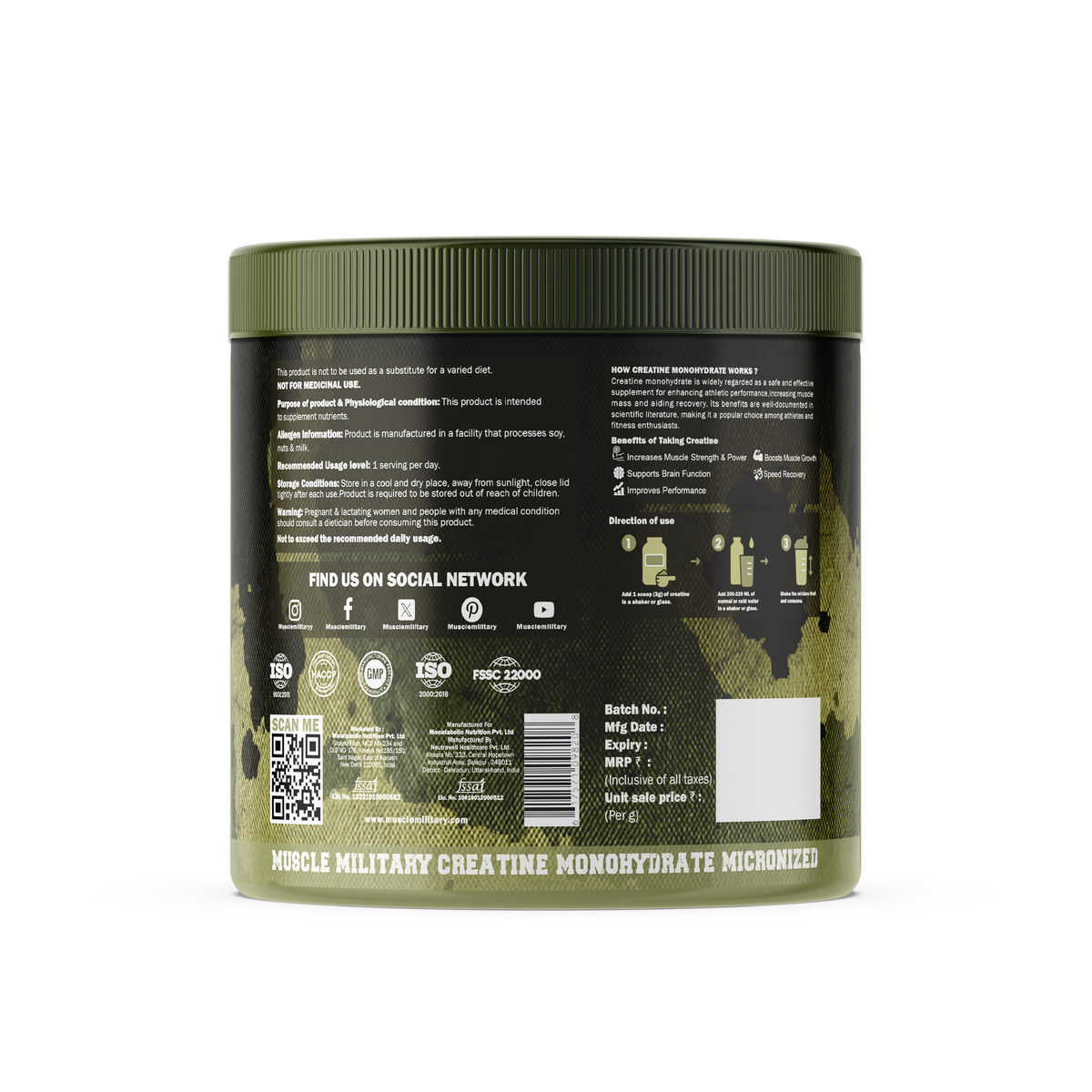 Micronised Creatine Monohydrate | 100% Pure Creatine | Unflavoured | 3g/Serve