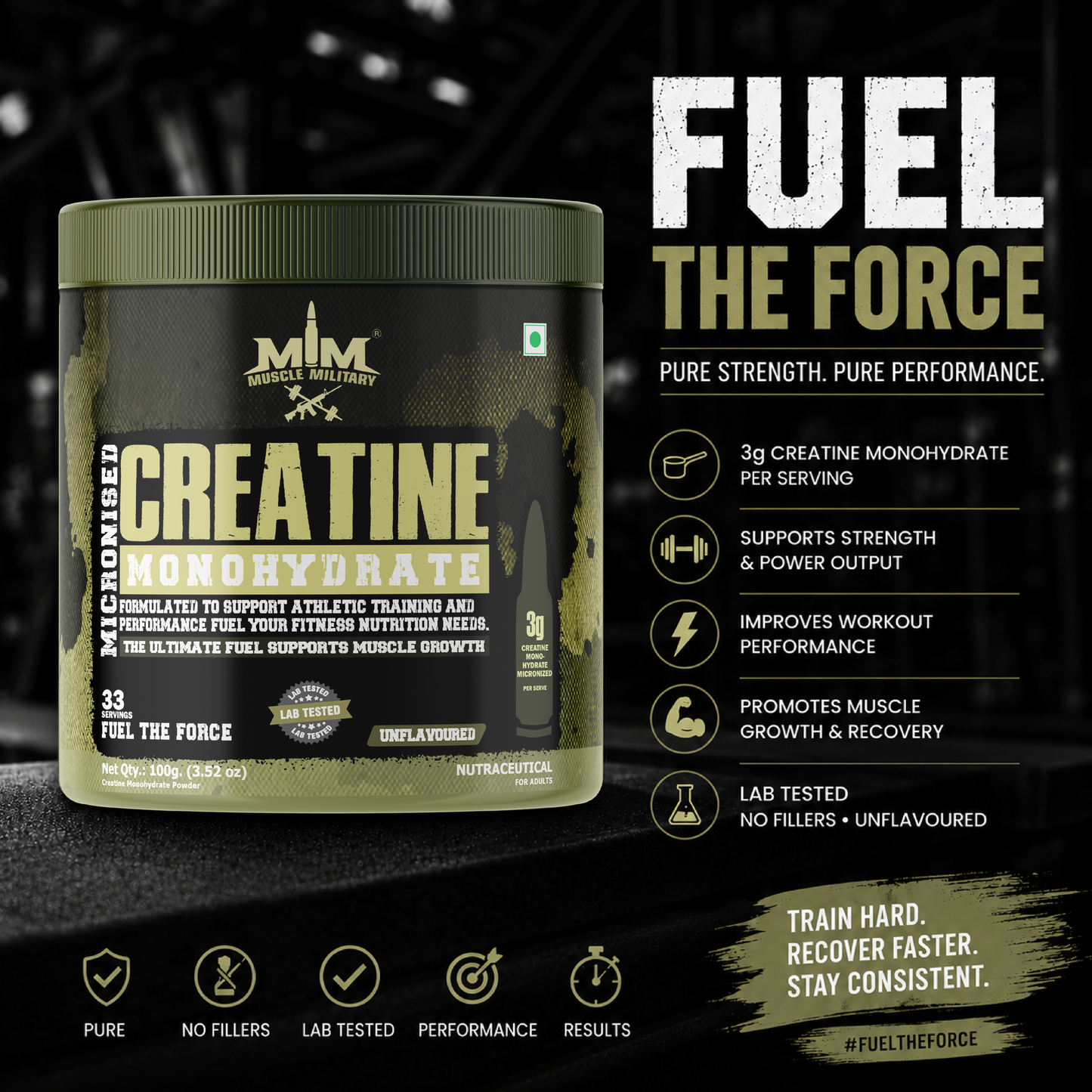 Micronised Creatine Monohydrate | 100% Pure Creatine | Unflavoured | 3g/Serve