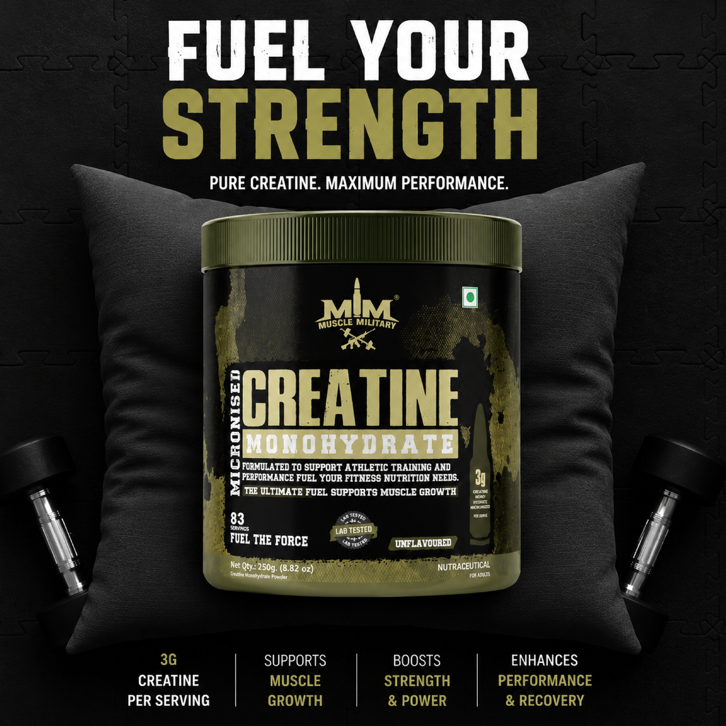 Micronised Creatine Monohydrate | 100% Pure Creatine | Unflavoured | 3g/Serve