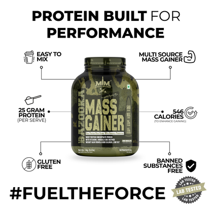 Bazooka Mass Gainer | High-Calorie Weight Gainer with Protein, Creatine & DigeZyme® | Muscle & Size Formula