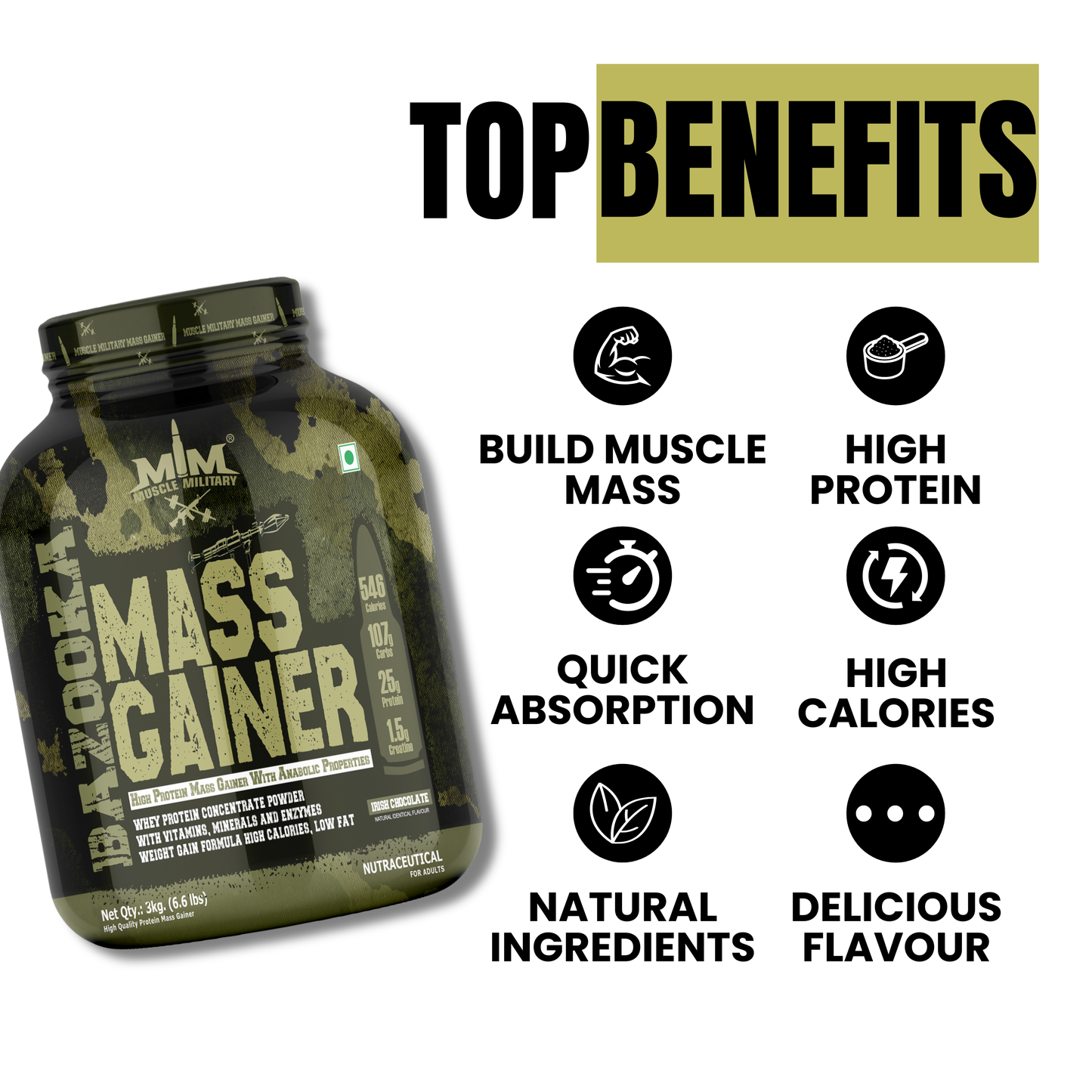 Bazooka Mass Gainer | High-Calorie Weight Gainer with Protein, Creatine & DigeZyme® | Muscle & Size Formula