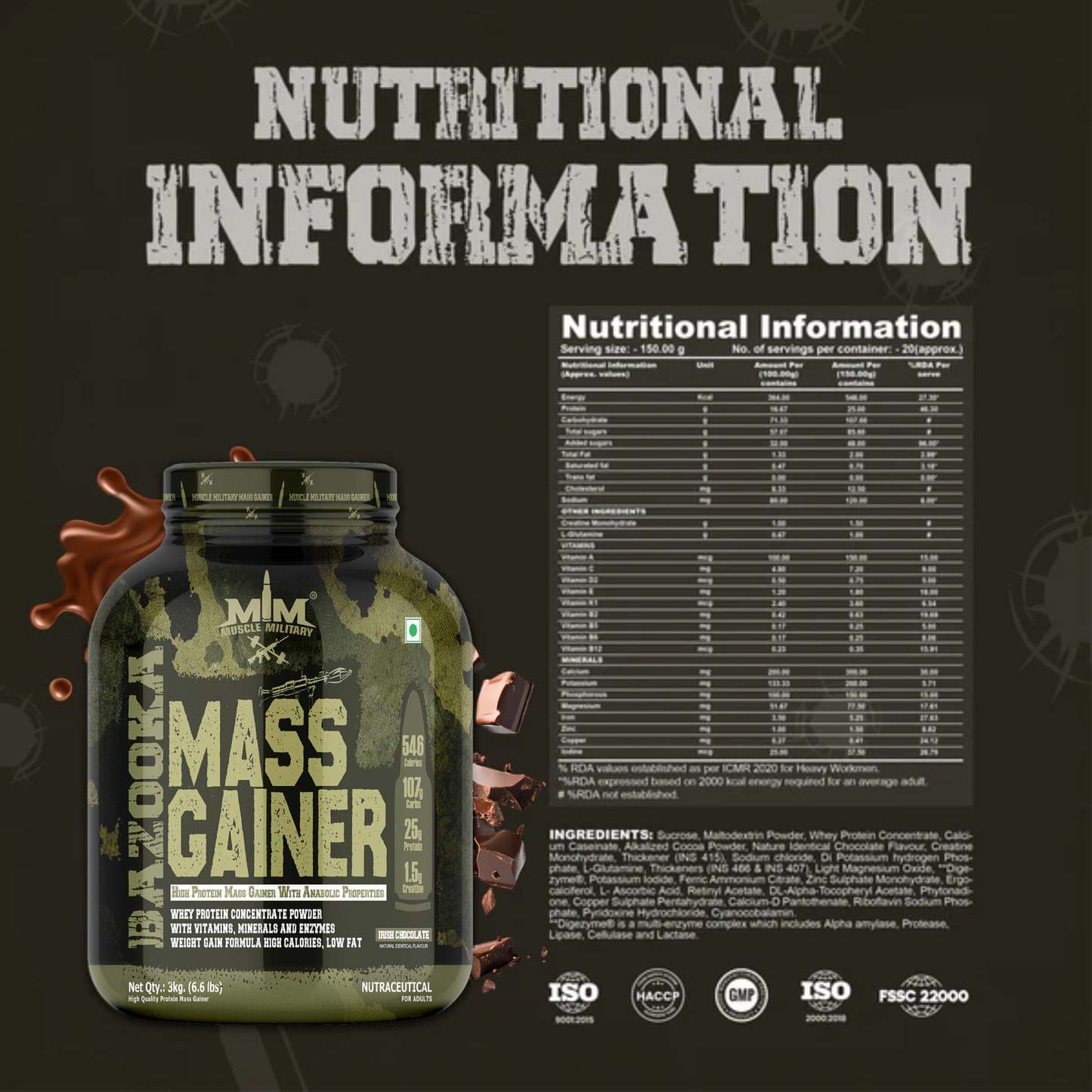 Bazooka Mass Gainer | High-Calorie Weight Gainer with Protein, Creatine & DigeZyme® | Muscle & Size Formula