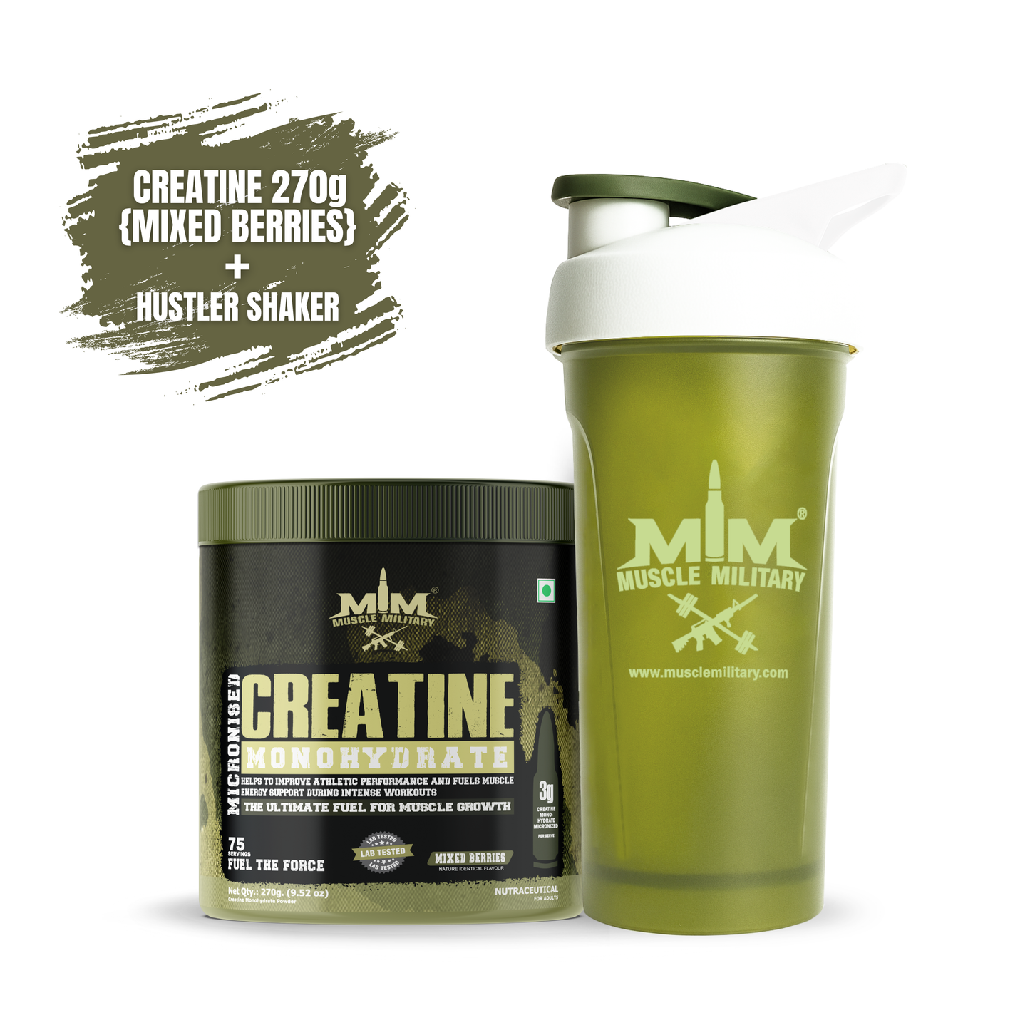 Flavoured Micronised Creatine Monohydrate 270 g + Hustler Shaker 700 ml