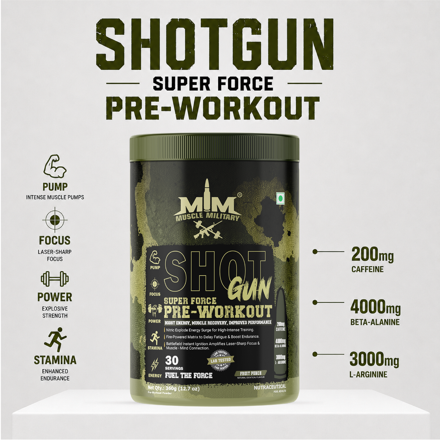 Shot Gun Pre-Workout (Super Force) | 12g/Serve | 30 Servings