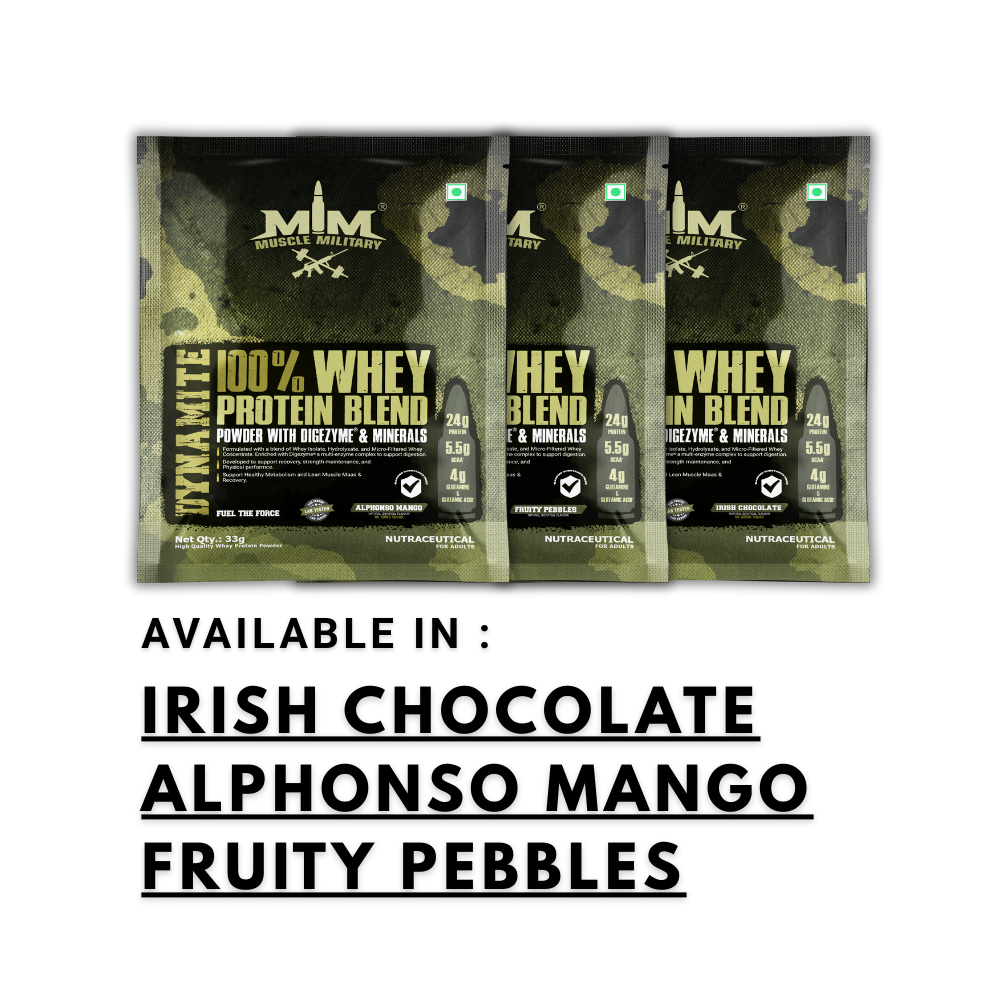 Dynamite 100% Whey Protein Blend Single Serve | Travel Pack | 24g Protein, 5.5g Bcaa, 4g Glutamine & DigeZyme®
