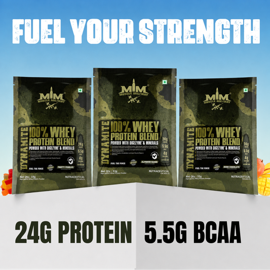 Dynamite 100% Whey Protein Blend Single Serve | Travel Pack | 24g Protein, 5.5g Bcaa, 4g Glutamine & DigeZyme®