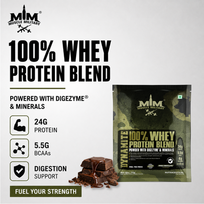Dynamite 100% Whey Protein Blend Single Serve | Travel Pack | 24g Protein, 5.5g Bcaa, 4g Glutamine & DigeZyme®