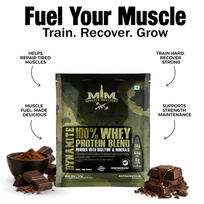Dynamite 100% Whey Protein Blend Single Serve | Travel Pack | 24g Protein, 5.5g Bcaa, 4g Glutamine & DigeZyme®
